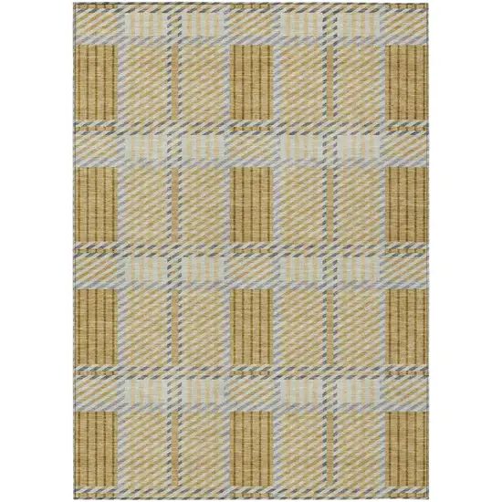 Gold Brown And Gray Plaid Washable Indoor Outdoor Area Rug Photo 2
