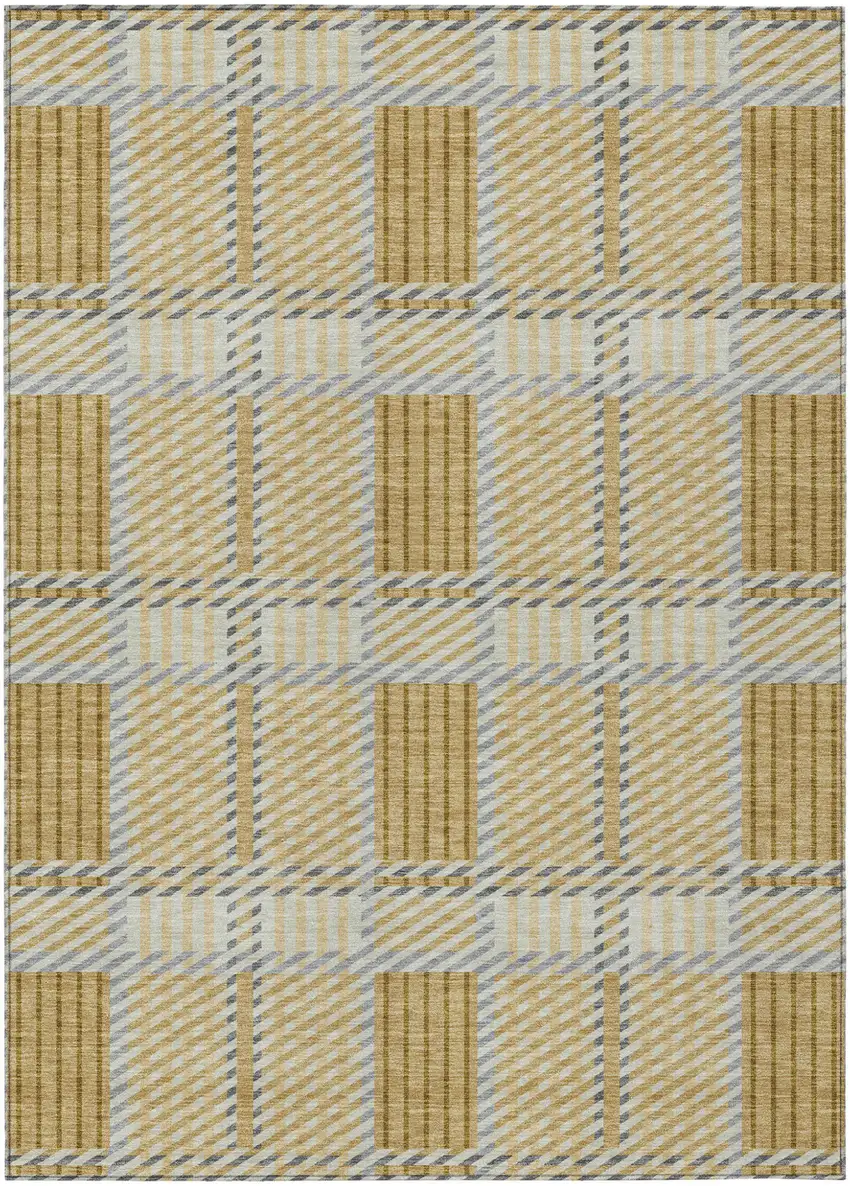 Gold Brown And Gray Plaid Washable Indoor Outdoor Area Rug Photo 2