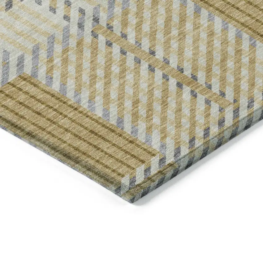 Gold Brown And Gray Plaid Washable Indoor Outdoor Area Rug Photo 4