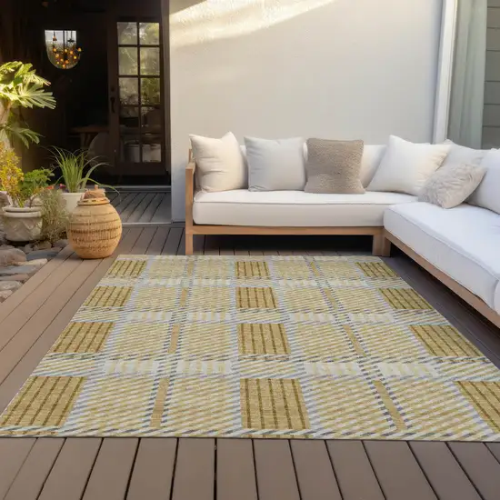 Gold Brown And Gray Plaid Washable Indoor Outdoor Area Rug Photo 8