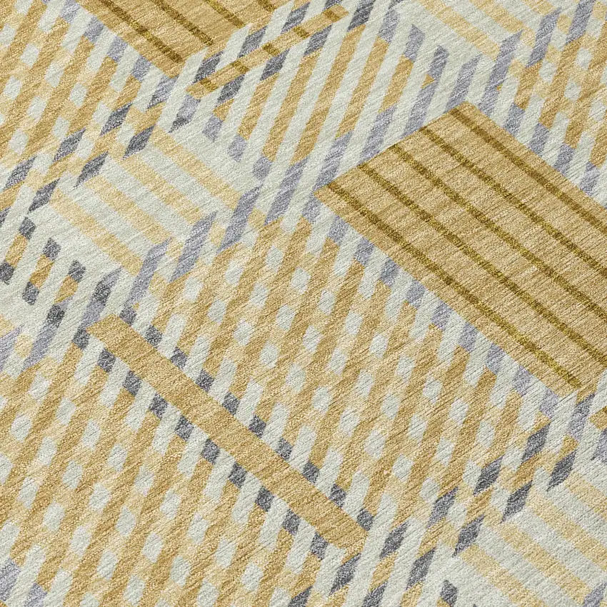 Gold Brown And Gray Plaid Washable Indoor Outdoor Area Rug Photo 6