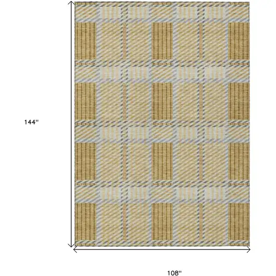 Gold Brown And Gray Plaid Washable Indoor Outdoor Area Rug Photo 3