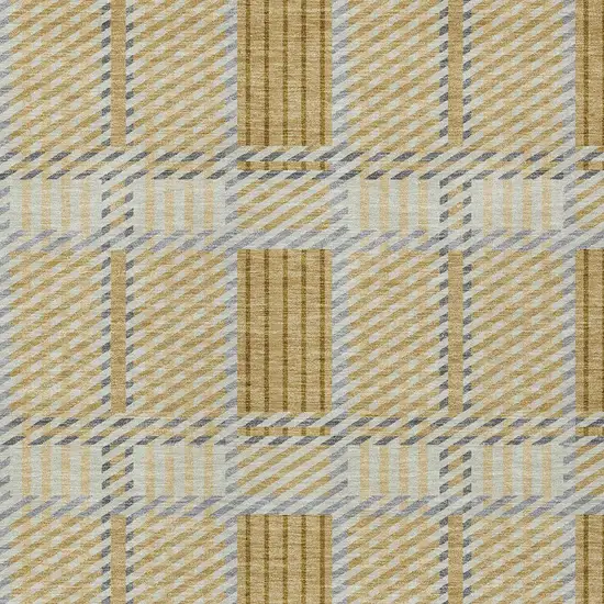 Gold Brown And Gray Plaid Washable Indoor Outdoor Area Rug Photo 5