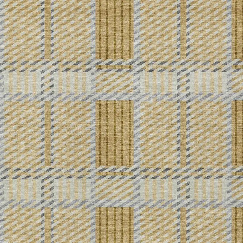 Gold Brown And Gray Plaid Washable Indoor Outdoor Area Rug Photo 5