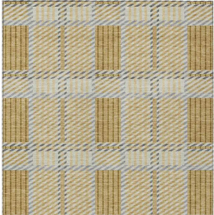 Gold Brown And Gray Plaid Washable Indoor Outdoor Area Rug Photo 7