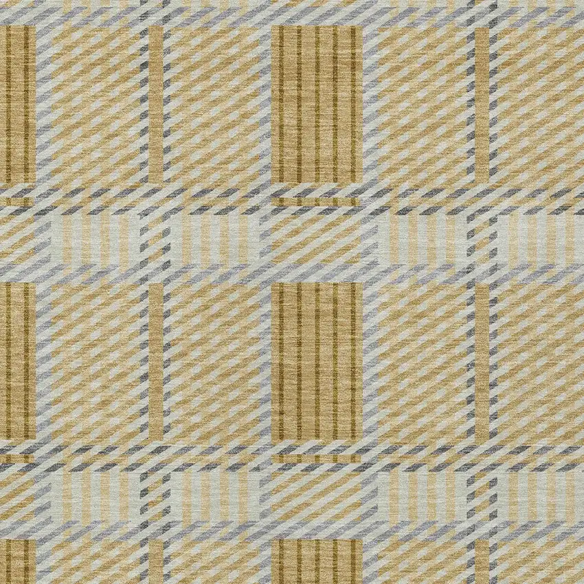 Gold Brown And Gray Plaid Washable Indoor Outdoor Area Rug Photo 5