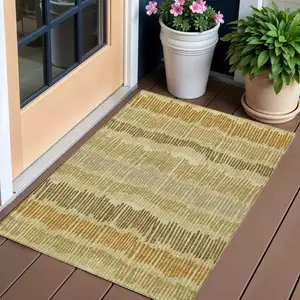 Photo of Gold Brown And Gray Striped Washable Indoor Outdoor Area Rug