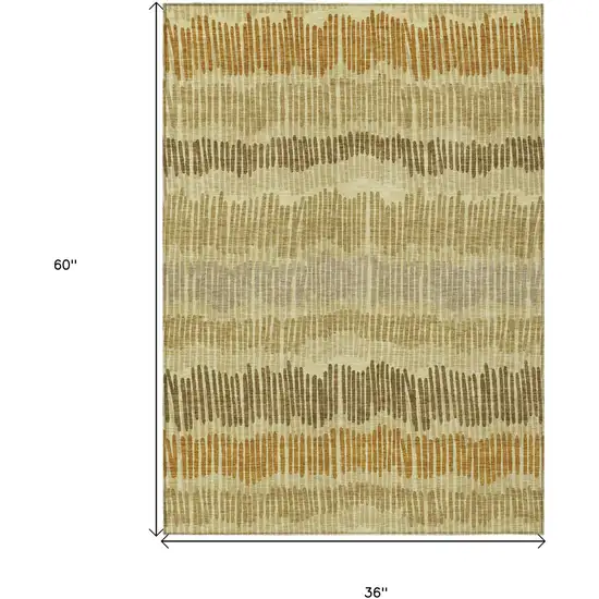 Gold Brown And Gray Striped Washable Indoor Outdoor Area Rug Photo 3