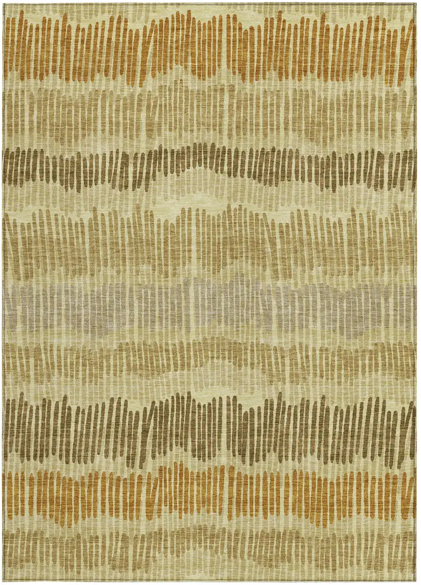 Gold Brown And Gray Striped Washable Indoor Outdoor Area Rug Photo 8