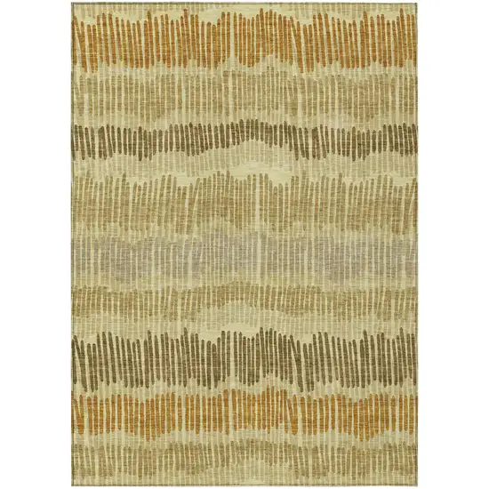 Gold Brown And Gray Striped Washable Indoor Outdoor Area Rug Photo 2