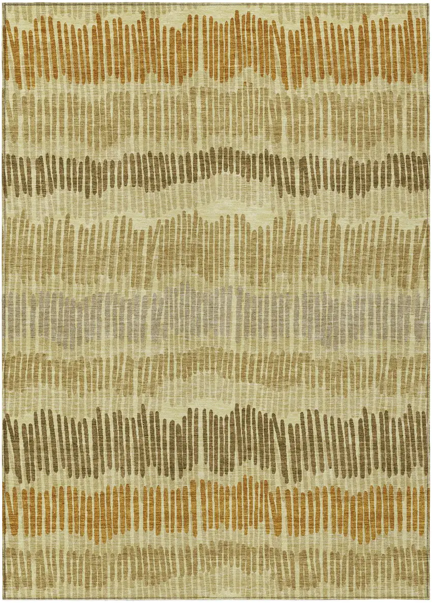 Gold Brown And Gray Striped Washable Indoor Outdoor Area Rug Photo 2