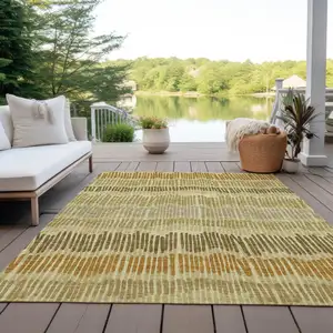 Photo of Gold Brown And Gray Striped Washable Indoor Outdoor Area Rug