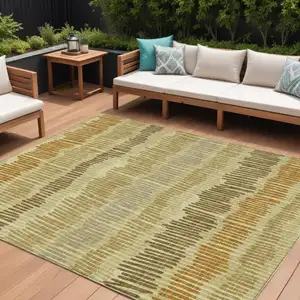 Photo of Gold Brown And Gray Striped Washable Indoor Outdoor Area Rug
