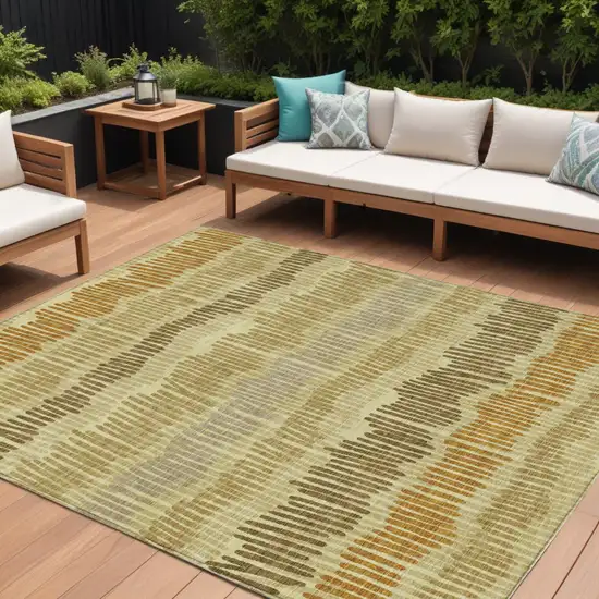 Gold Brown And Gray Striped Washable Indoor Outdoor Area Rug Photo 1
