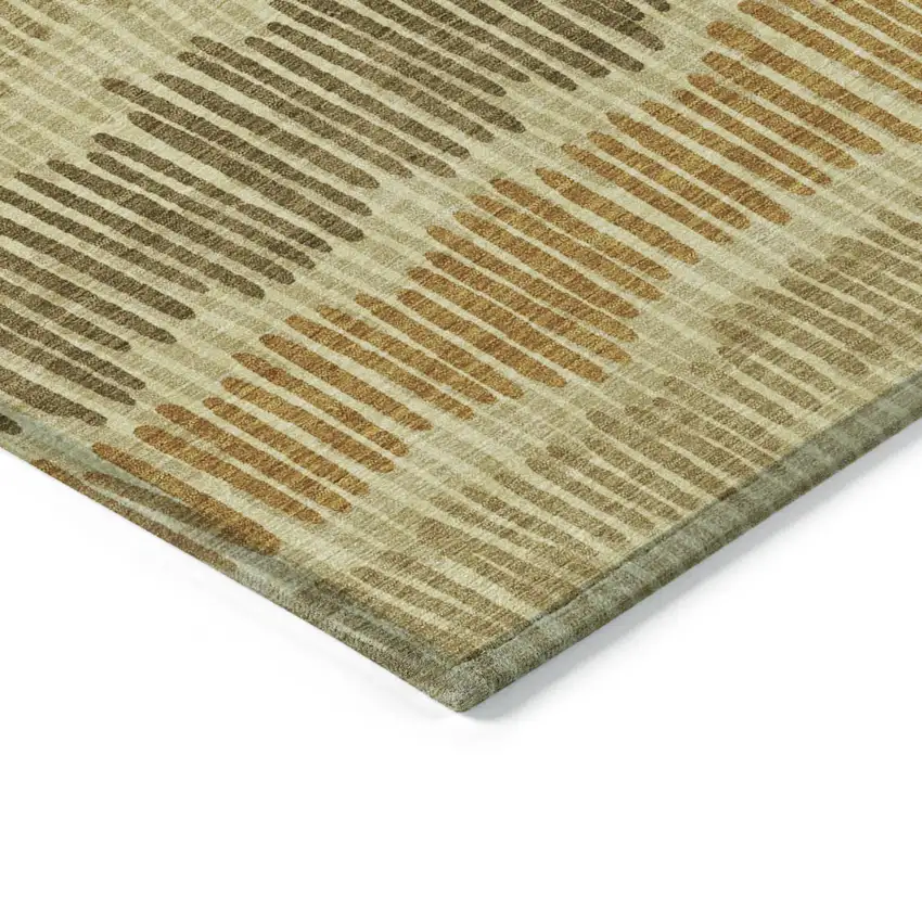 Gold Brown And Gray Striped Washable Indoor Outdoor Area Rug Photo 5