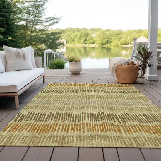 Gold Brown And Gray Striped Washable Indoor Outdoor Area Rug Photo 9