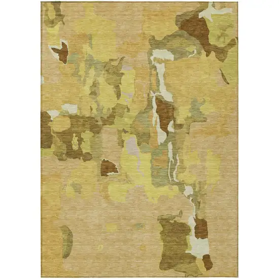 Gold Brown And Green Abstract Washable Indoor Outdoor Area Rug Photo 2