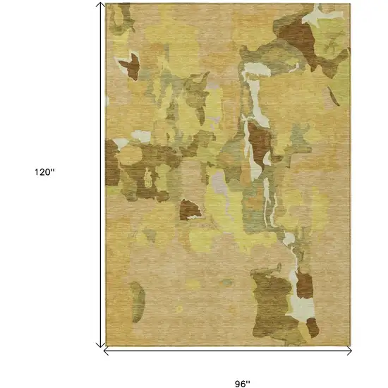 Gold Brown And Green Abstract Washable Indoor Outdoor Area Rug Photo 3