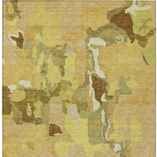 Gold Brown And Green Abstract Washable Indoor Outdoor Area Rug Photo 7