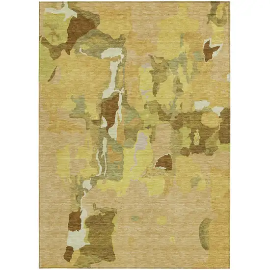 Gold Brown And Green Abstract Washable Indoor Outdoor Area Rug Photo 8