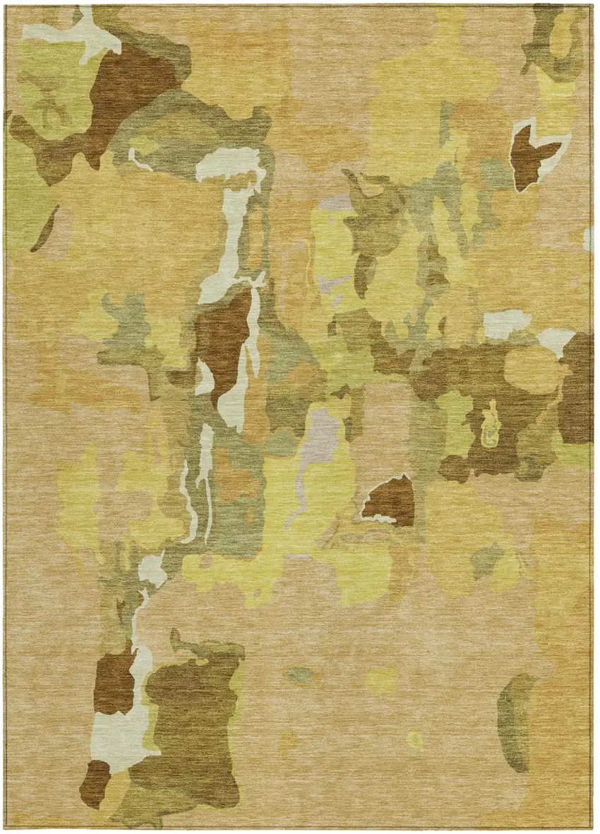 Gold Brown And Green Abstract Washable Indoor Outdoor Area Rug Photo 8