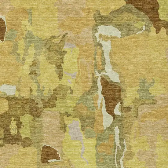 Gold Brown And Green Abstract Washable Indoor Outdoor Area Rug Photo 6