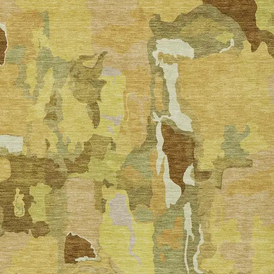 Gold Brown And Green Abstract Washable Indoor Outdoor Area Rug Photo 6