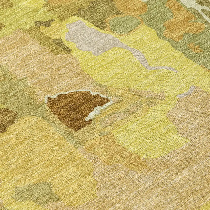 Gold Brown And Green Abstract Washable Indoor Outdoor Area Rug Photo 7