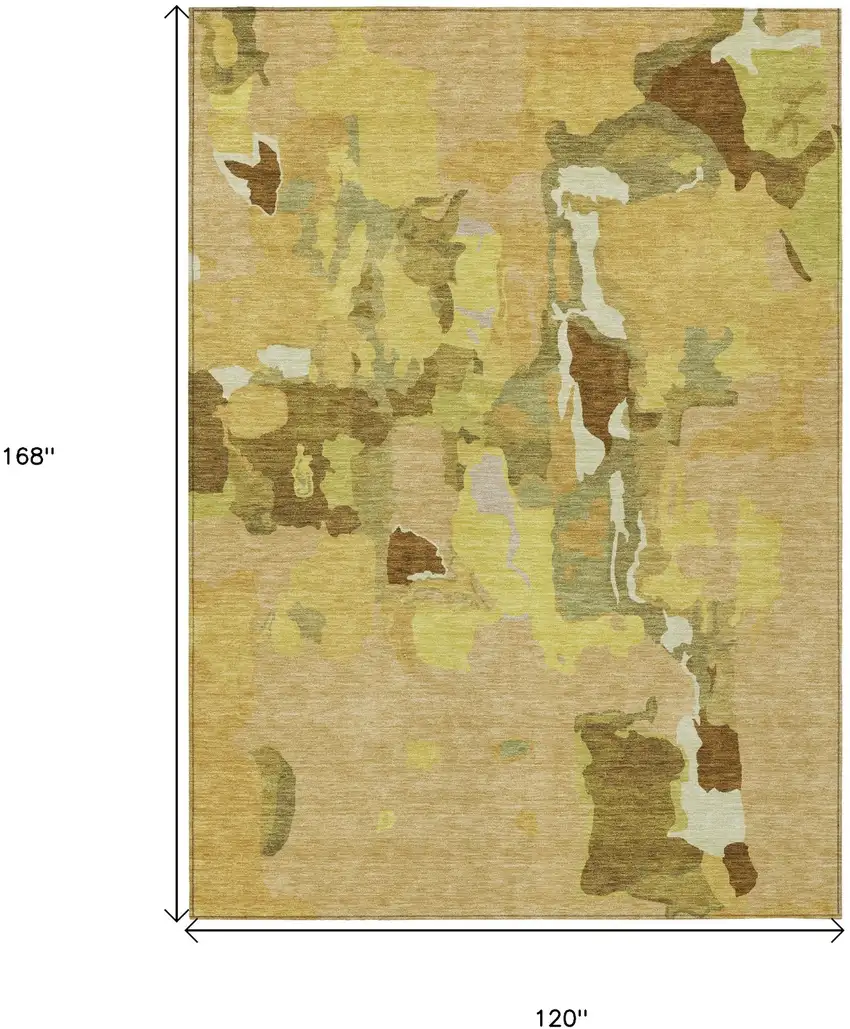 Gold Brown And Green Abstract Washable Indoor Outdoor Area Rug Photo 3