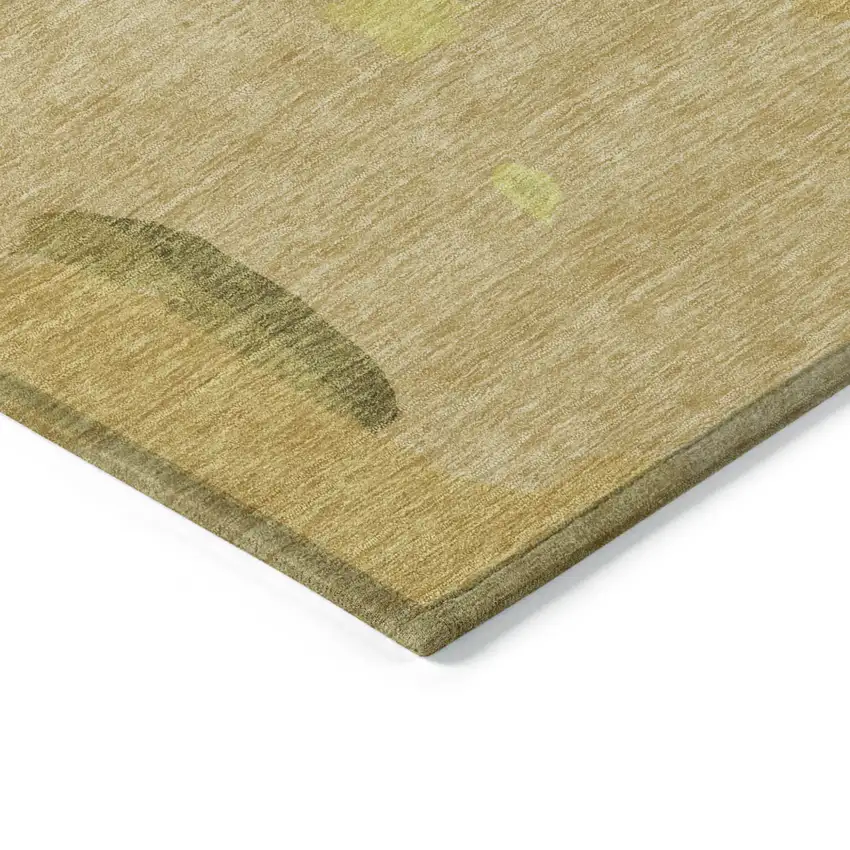 Gold Brown And Green Abstract Washable Indoor Outdoor Area Rug Photo 5