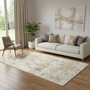 Photo of Gold Brown And Ivory Abstract Washable Area Rug
