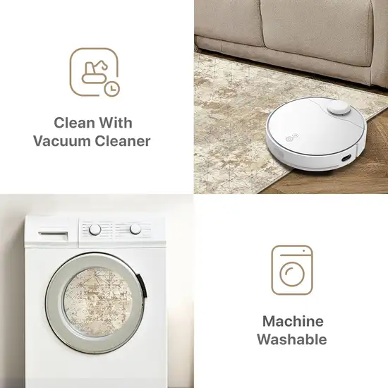 Gold Brown And Ivory Abstract Washable Area Rug Photo 6