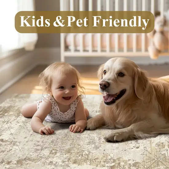 Gold Brown And Ivory Abstract Washable Area Rug Photo 5