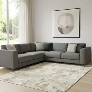 Photo of Gold Brown And Ivory Abstract Washable Area Rug