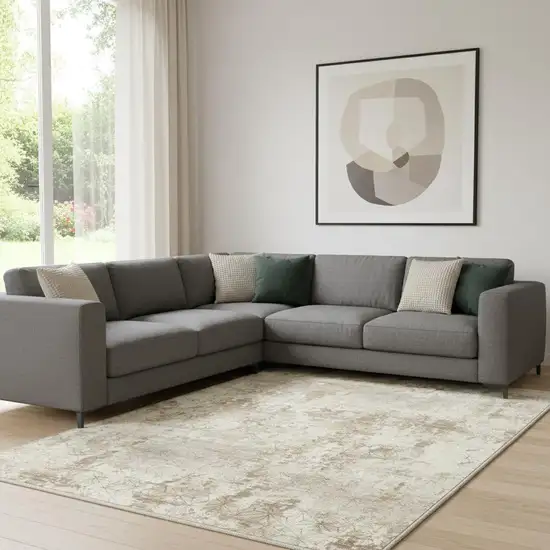 Gold Brown And Ivory Abstract Washable Area Rug Photo 1