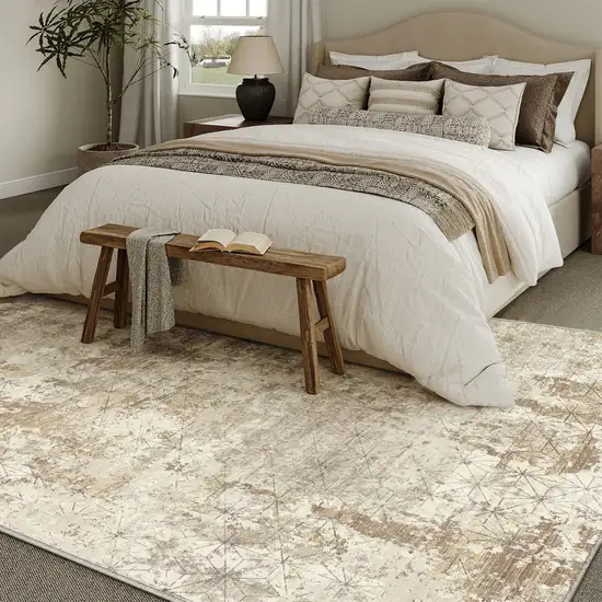 Gold Brown And Ivory Abstract Washable Area Rug Photo 4