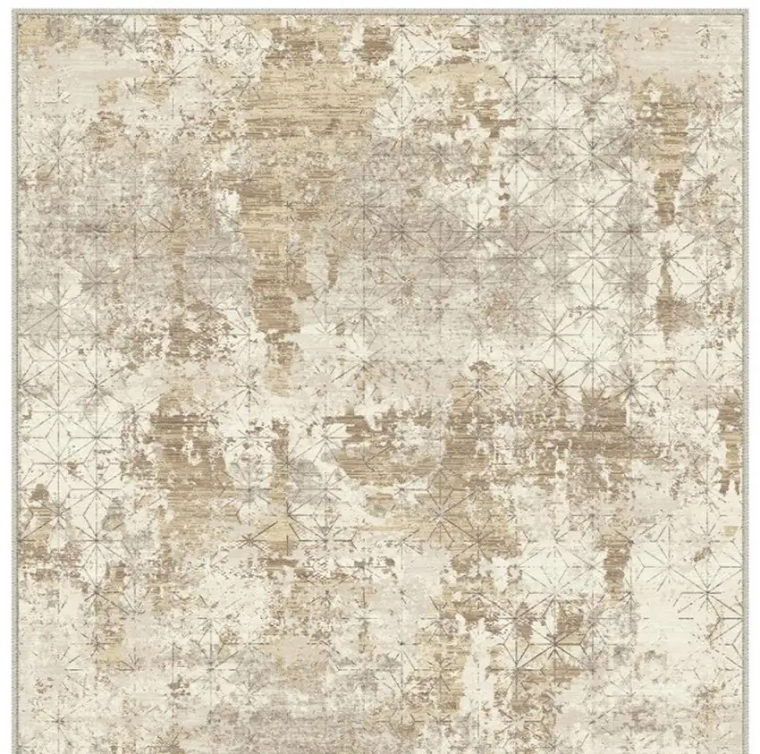 Gold Brown And Ivory Abstract Washable Area Rug Photo 5