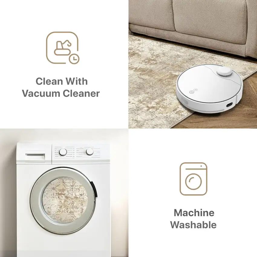 Gold Brown And Ivory Abstract Washable Area Rug Photo 7