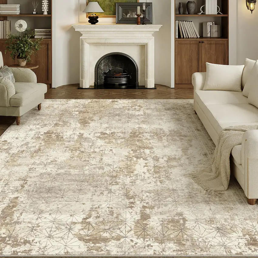 Gold Brown And Ivory Abstract Washable Area Rug Photo 6