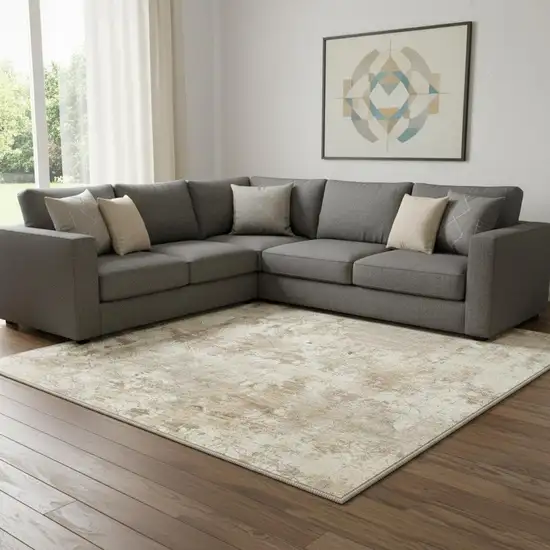 Gold Brown And Ivory Abstract Washable Area Rug Photo 1