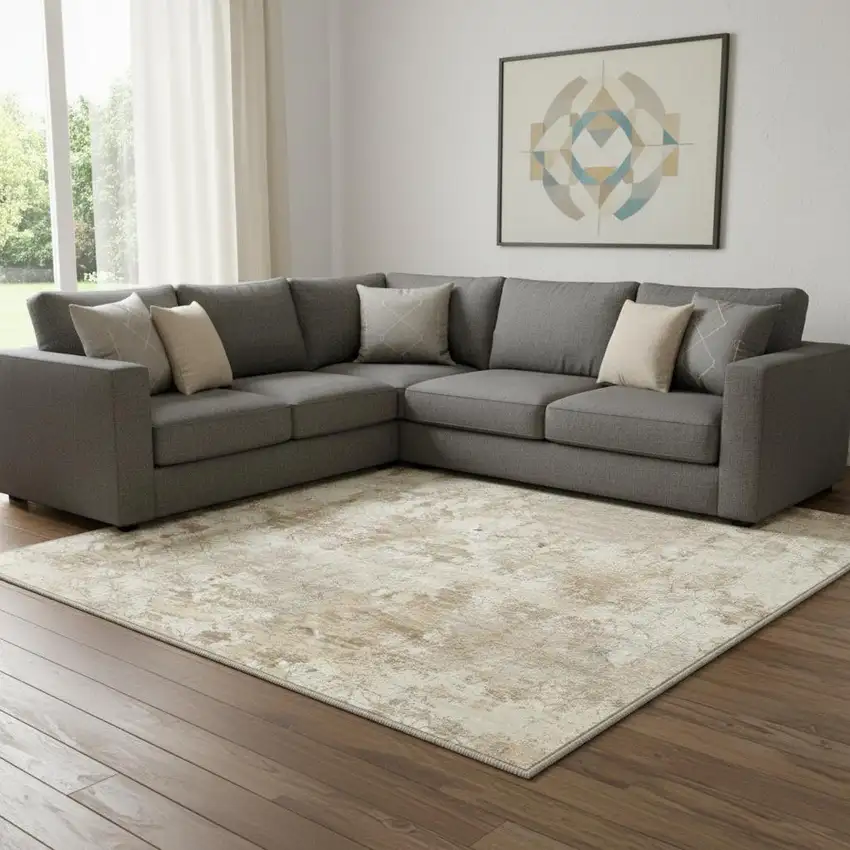 Gold Brown And Ivory Abstract Washable Area Rug Photo 1