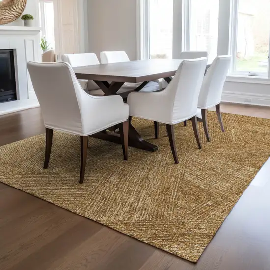 Gold Brown And Ivory Abstract Washable Indoor Outdoor Area Rug Photo 9