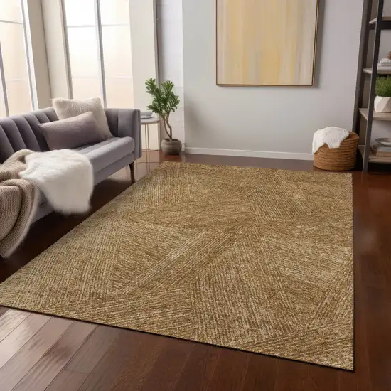 Gold Brown And Ivory Abstract Washable Indoor Outdoor Area Rug Photo 8