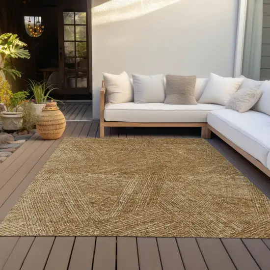 Gold Brown And Ivory Abstract Washable Indoor Outdoor Area Rug Photo 7