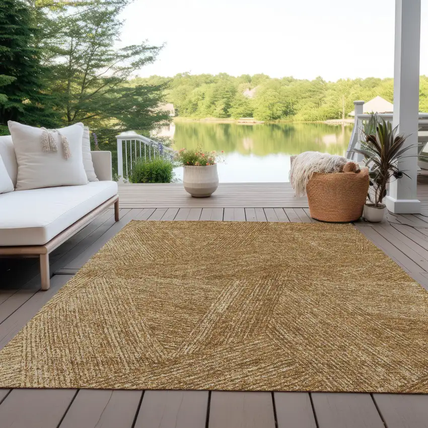 Gold Brown And Ivory Abstract Washable Indoor Outdoor Area Rug Photo 9
