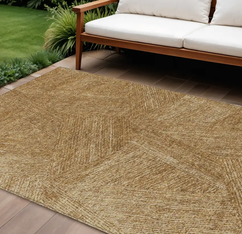 Gold Brown And Ivory Abstract Washable Indoor Outdoor Area Rug Photo 1