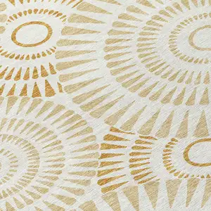 Photo of Gold Brown And Ivory Geometric Washable Indoor Outdoor Area Rug