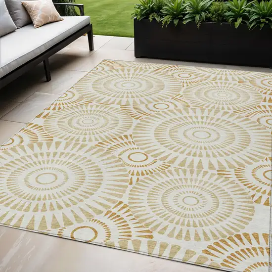 Gold Brown And Ivory Geometric Washable Indoor Outdoor Area Rug Photo 1