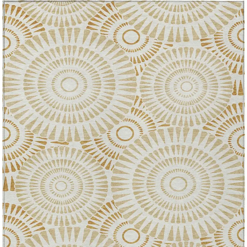Gold Brown And Ivory Geometric Washable Indoor Outdoor Area Rug Photo 7