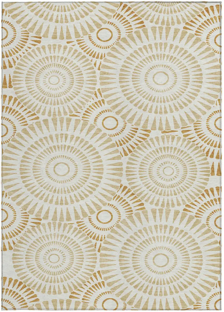 Gold Brown And Ivory Geometric Washable Indoor Outdoor Area Rug Photo 8
